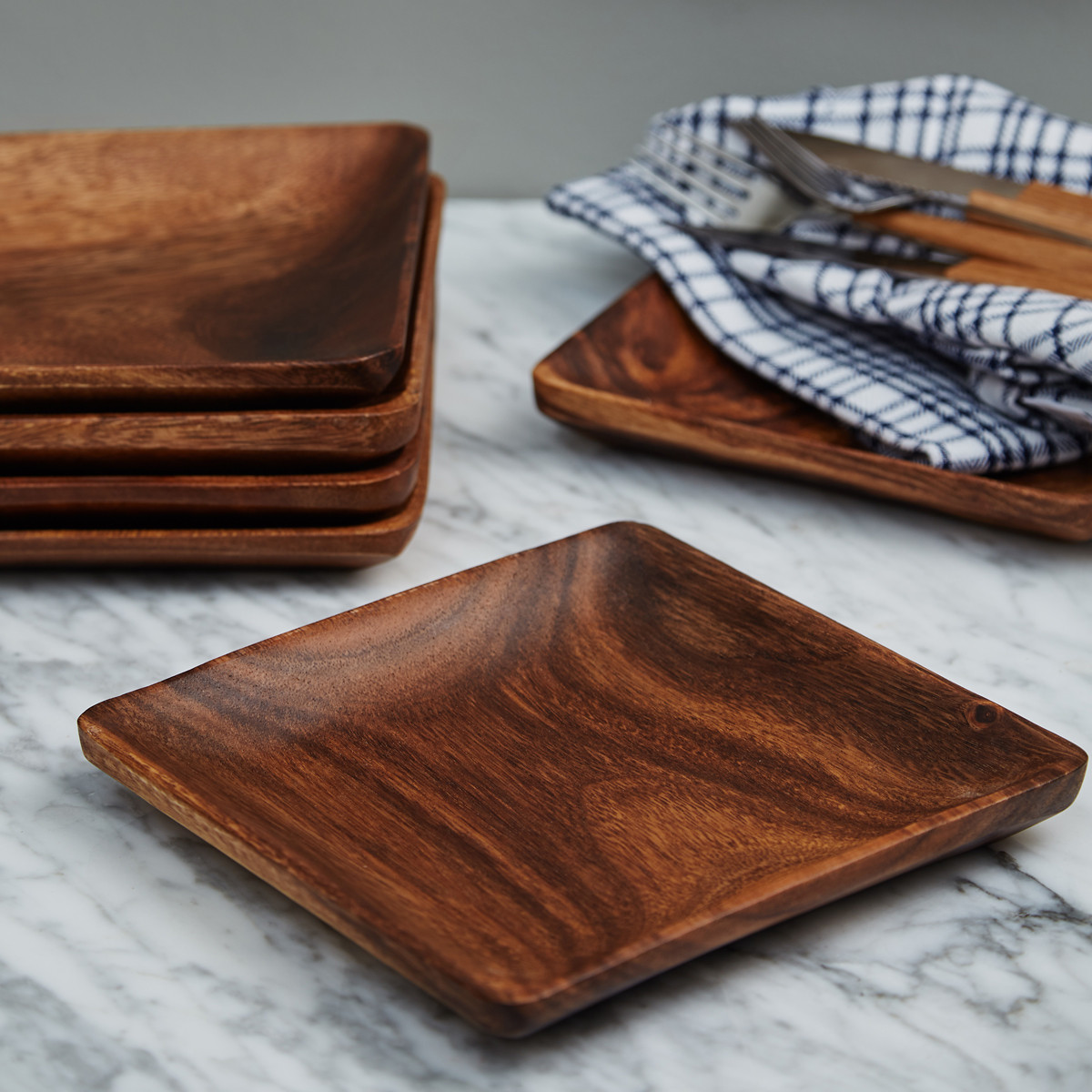 Acacia Wood Square Plate Medium Set of 6