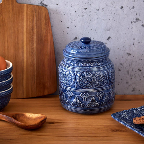 Large Agnes Embossed Jar - Blue