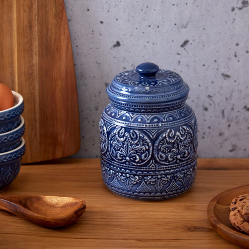 Small Agnes Embossed Jar - Blue