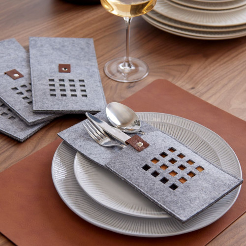 Grey Felt Cutlery Holder - Set Of 4