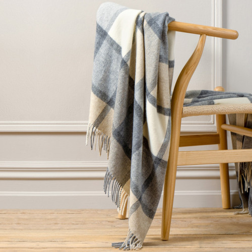 White & Grey Windowpane Merino Wool Throw