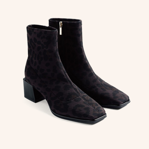 Leopard Block Heel Ankle Boots
