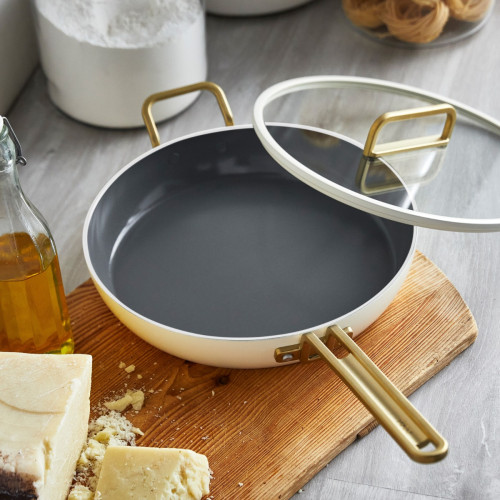 Stanley Tucci Large Ceramic Nonstick Frypan With Lid - Carrara White