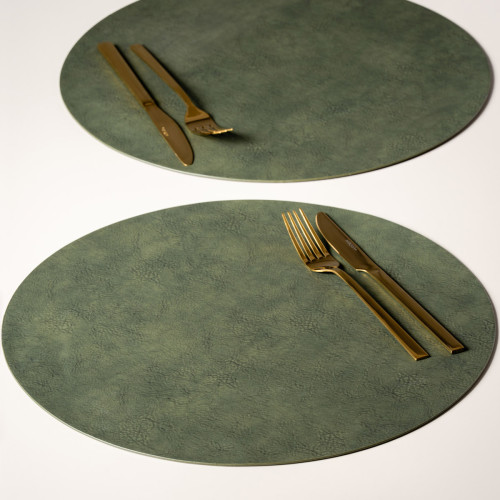 Green Round Faux Leather Placemat - Set of 6