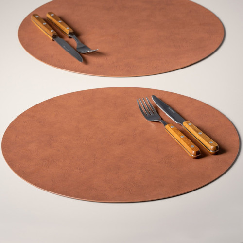 Tan Round Faux Leather Placemat - Set of 6