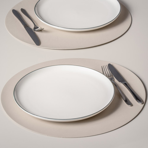 Cream Round Faux Leather Placemat - Set of 6