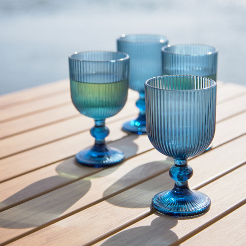 Riviera Blue Ribbed White Wine Glass in a Set Of 4

