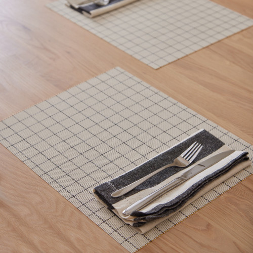 Beige Checker Board Placemat - Set of 6