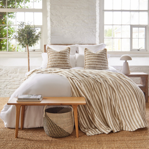 Cotton Beige Stripe Bedspread 