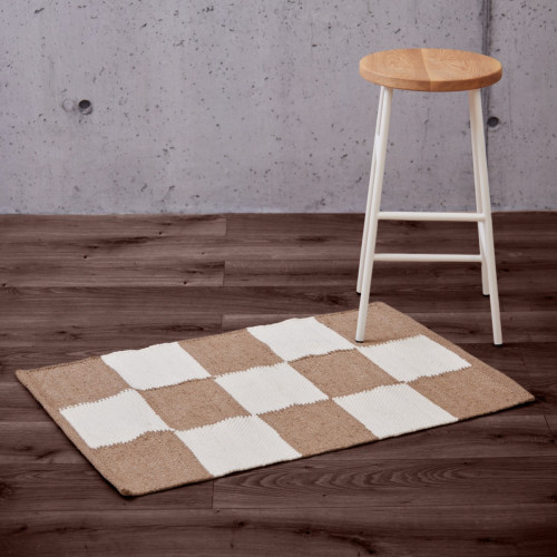 Natural & White Check Rug 