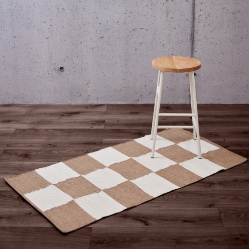 Natural & White Check Runner Rug 