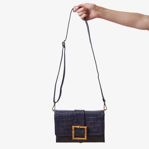 Navy Croc Crossbody Bag