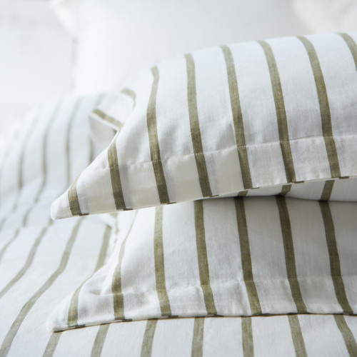 Green & Off White Stripe 2 Pack Pillowcase