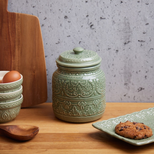Agnes Embossed Jar Large - Olive