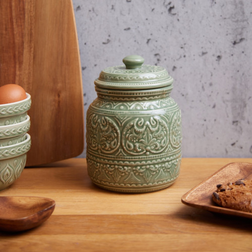 Agnes Embossed Jar Olive - Small