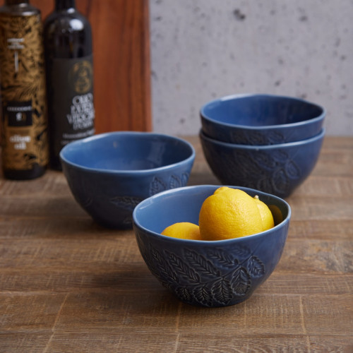 Folia Embossed Bowl Blue - Set Of 4