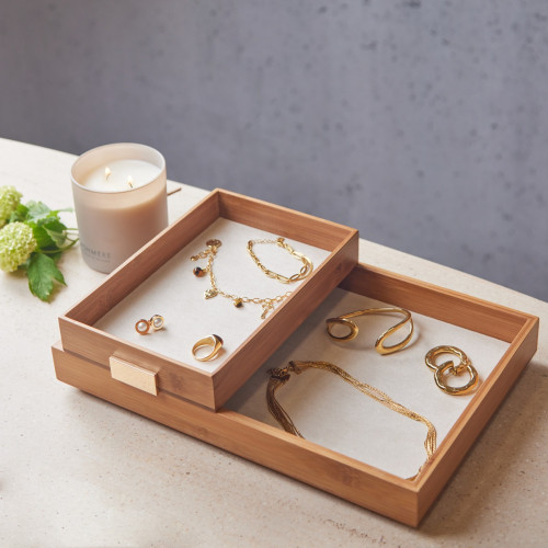 2 Piece Bamboo Jewellery Trays
