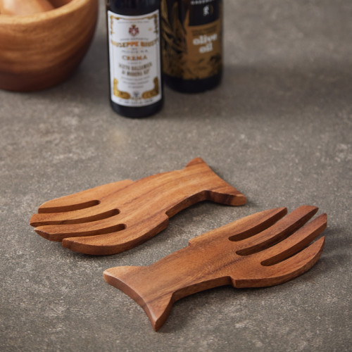 Wood Salad Servers Short - Set of 2