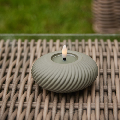Pebble Ribbed Green LED Outdoor Candle