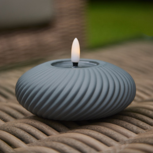 Pebble Ribbed Grey LED Outdoor Candle