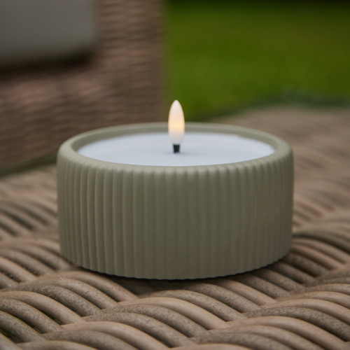 Ribbed LED Outdoor Candle - Green 