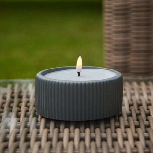 Ribbed LED Outdoor Candle - Grey