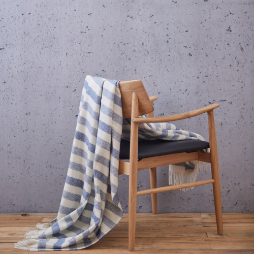 Merino Lambswool Throw - White+Denim Stripe