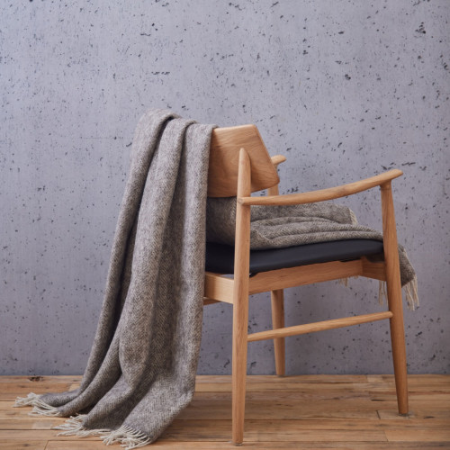 Natural Wool Eco Throw - Pale Grey Herringbone