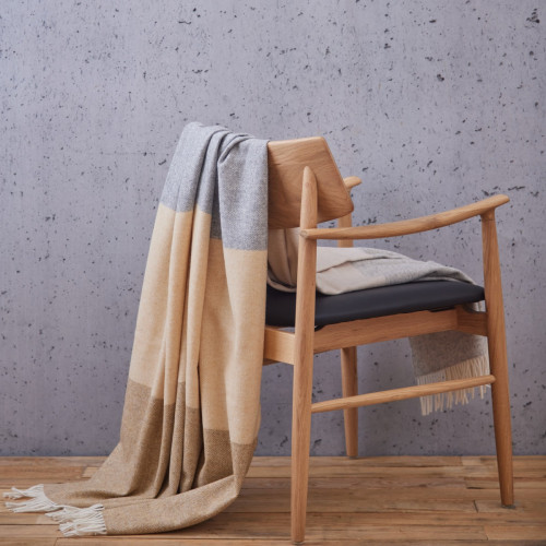 Merino Lambswool Throw - Grey Herringbone Stripe