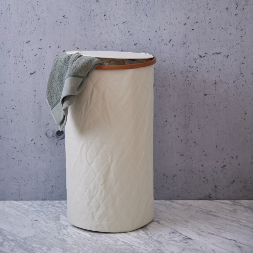 Quilted Laundry Basket W/Bamboo Frame
