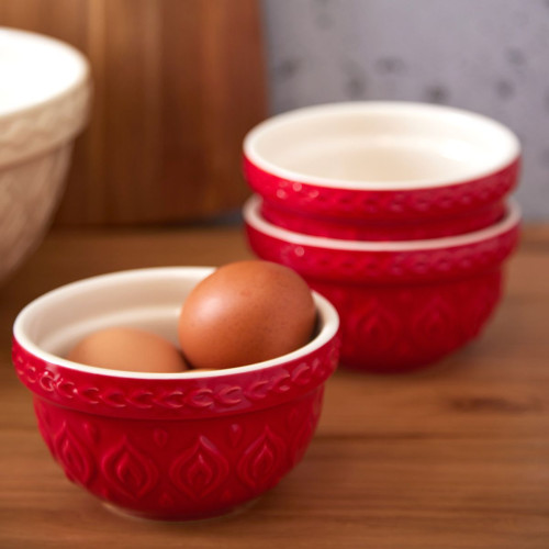 12cm red stoneware bakers bowls in a set of 3