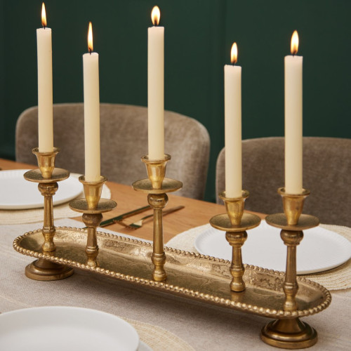 5 piece candle tray holder in gold 