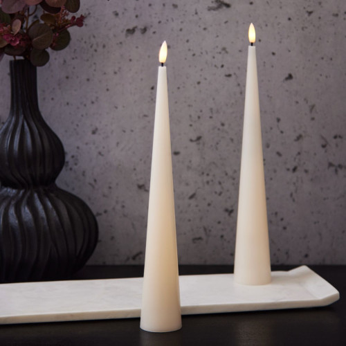 Large Ivory LED Cone Candle - Set of 2 