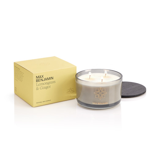 Irish-made luxury lemongrass and ginger-scented 560g 3-wick candle. burn time of 65 hours.