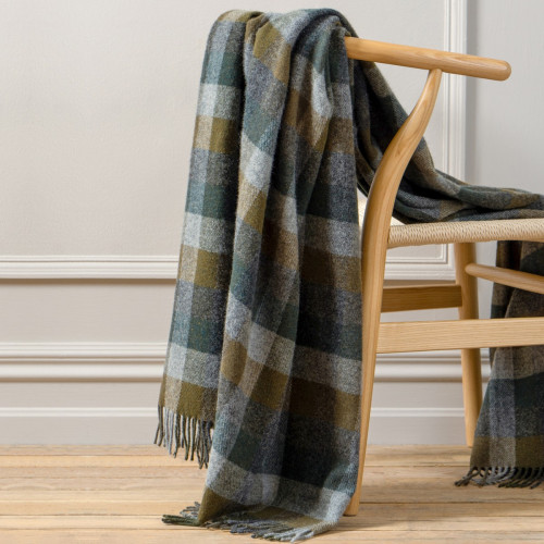 Beige and Grey Windowpane Lambswool Throw
