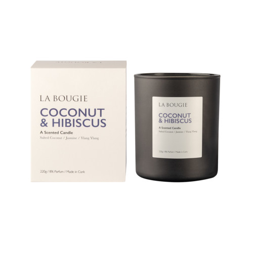 220g coconut, hibiscus, jasmine and ylang ylang scented candle