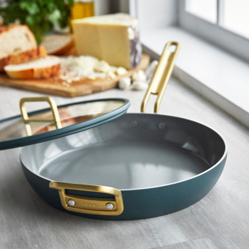 Stanley Tucci Large Ceramic Nonstick Frypan With Lid - Venetian Teal