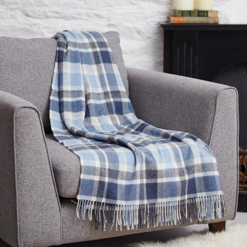 coastal check lambswool throw