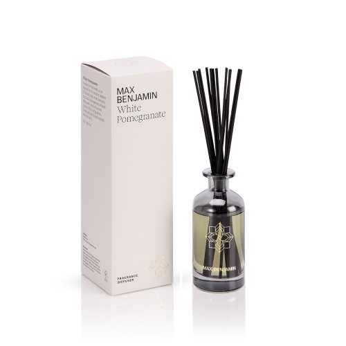 Irish-made luxury pomegranate, rosebud, lily, gardenia, cassis, and vanilla 150ml diffuser with fragrance reeds. 