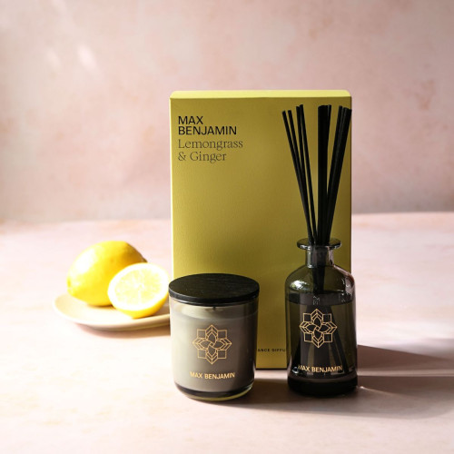 Irish-made luxury lemongrass and ginger gift set,  210g candle and 150ml reed diffusers. 