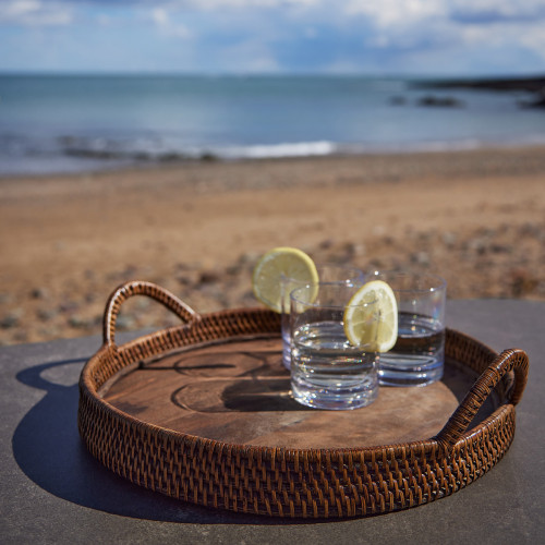 Round Rattan Tray With Handles