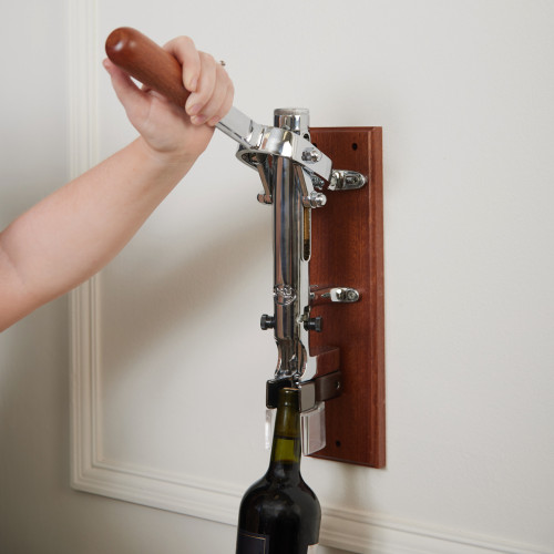 Wall-Mounted Corkscrew Chrome-Plated Wooden Back
