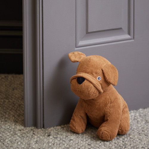 brown cord dog doorstop