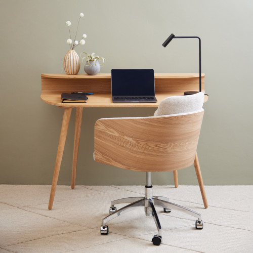 semi circle ask desk made from ashwood veneer and solid ash legs
