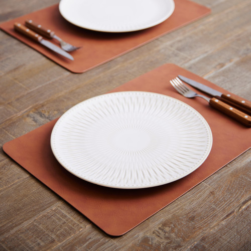 Tan Faux Leather Placemat - Set Of 6