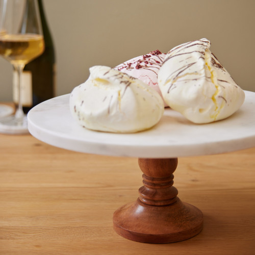 White Marble Cake Stand with Wooden Stand