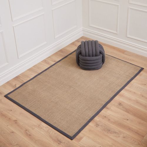 Grey & Beige Sisal Rug with Grey Border - Large
