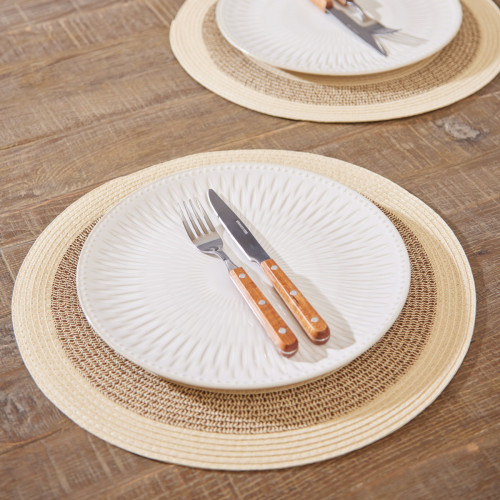 Natural Round Stripe Woven Placemat Set Of 6