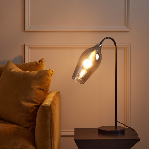 Lukaro Smoked Glass & Matt Black Lamp