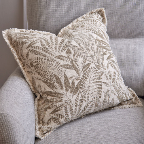 Beige Leaf Print Cushion